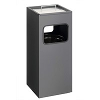 Durable Square Waste Bin with Ashtray, 17 Litre Bin and 2 Litre Ashtray, Charcoal