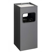Durable Square Waste Bin with Ashtray, Charcoal, 17 Litre Bin and 2 Litre Ashtray