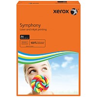 Xerox A4 Symphony Coloured Paper, Deep Orange, 80gsm, Ream (500 Sheets)