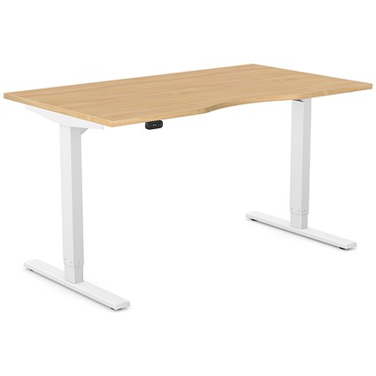 Zoom Sit-Stand Desk with Double Purpose Scallop, White Leg, 1400mm, Beech Top