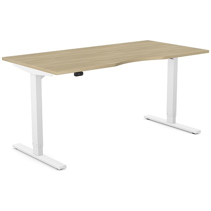 Zoom Sit-Stand Desk with Double Purpose Scallop, White Leg, 1600mm, Urban Oak Top
