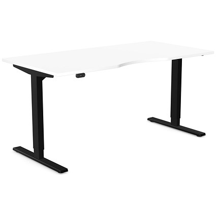 Zoom Sit-Stand Desk with Double Purpose Scallop, Black Leg, 1600mm, White Top