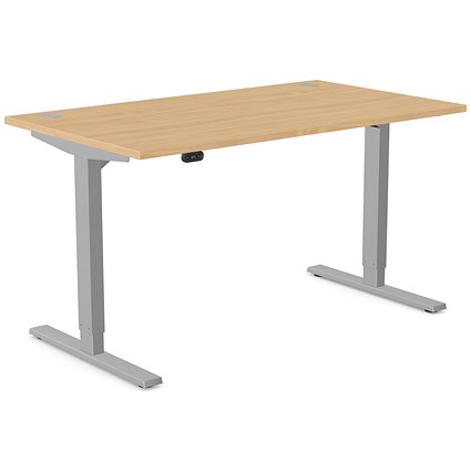 Zoom Sit-Stand Desk with Portals, Silver Leg, 1400mm, Beech Top