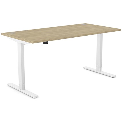Zoom Sit-Stand Desk with Portals, White Leg, 1600mm, Urban Oak Top