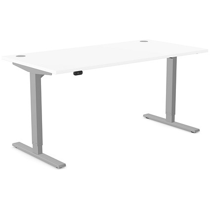 Zoom Sit-Stand Desk with Portals, Silver Leg, 1600mm, White Top