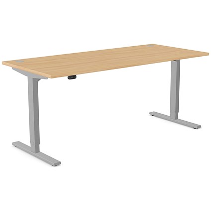 Zoom Sit-Stand Desk with Portals, Silver Leg, 1800mm, Beech Top
