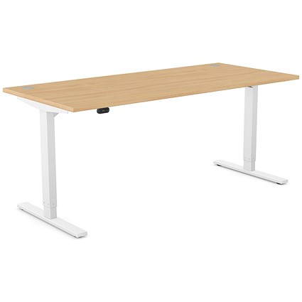 Zoom Sit-Stand Desk with Portals, White Leg, 1800mm, Beech Top