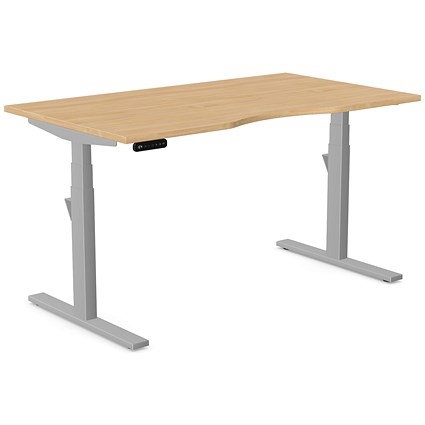 Leap Sit-Stand Desk with Scallop, Silver Leg, 1400mm, Beech Top