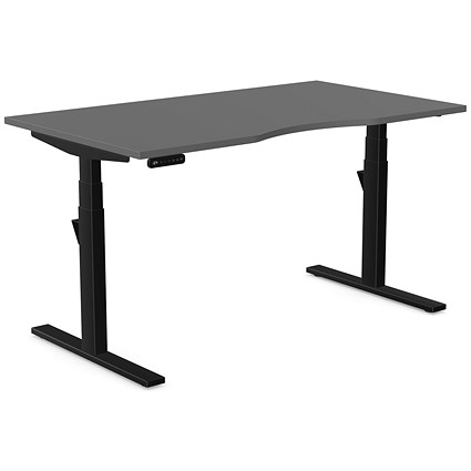 Leap Sit-Stand Desk with Scallop, Black Leg, 1400mm, Graphite Top