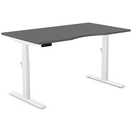 Leap Sit-Stand Desk with Scallop, White Leg, 1400mm, Graphite Top