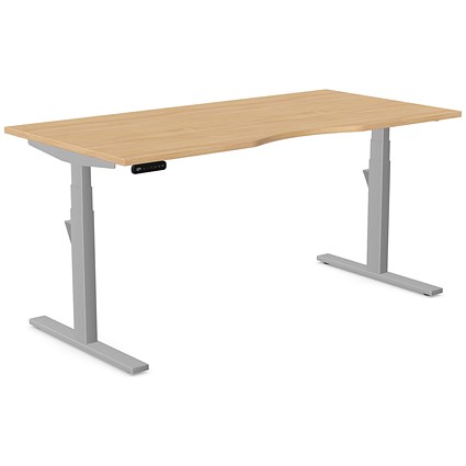 Leap Sit-Stand Desk with Scallop, Silver Leg, 1600mm, Beech Top