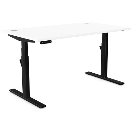 Leap Sit-Stand Desk with Portals, Black Leg, 1400mm, White Top