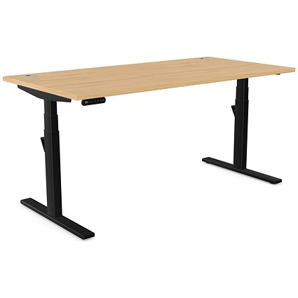 Leap Sit-Stand Desk with Portals, Black Leg, 1600mm, Beech Top