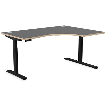 Leap 1600mm Corner Sit-Stand Desk with Portals, Right Hand, Black Leg, Graphite Top