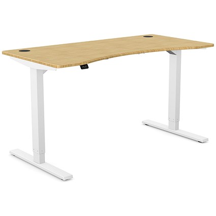 Zoom Sit-Stand Curved Desk with Portals, White Leg, 1400mm, Bamboo Top