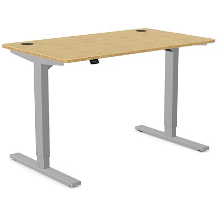 Zoom Sit-Stand Desk with Portals, Silver Leg, 1200mm, Bamboo Top