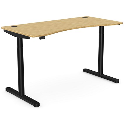 RoundE Height-Adjustable Curved Desk with Portals, Black Leg, 1400mm, Bamboo Top