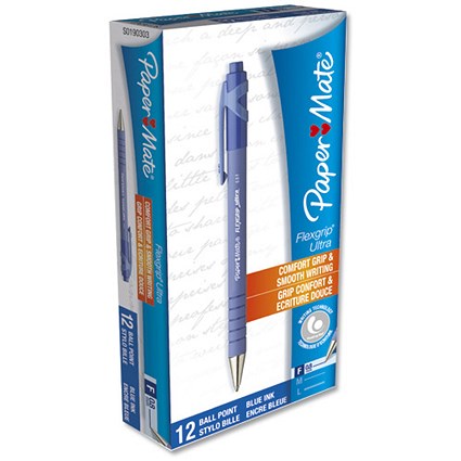 Paper Mate Flexgrip Retractable Ball Pen, Fine, Blue, Pack of 12