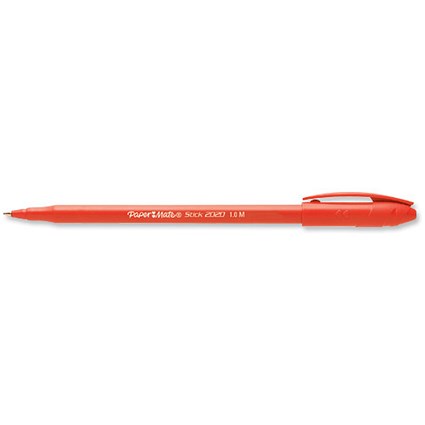 Paper Mate 2020 Stick Ball Pen Economy Medium 1.0mm Tip 0.7mm Line Red [Pack 50]