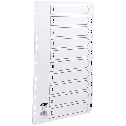 Concord Commercial File Dividers, 1-10, Clear Tabs, A4, White
