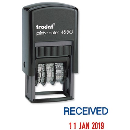 Trodat Printy 4850/L1 Dater Stamp - "Received" in Blue, Date in Red