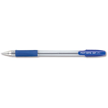 Pilot BPS GP Ball Pen, Rubberised Grip, Fine, Blue, Pack of 12