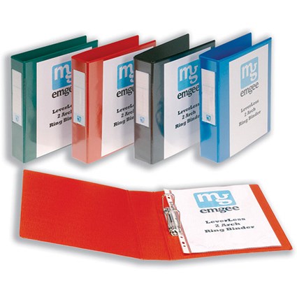 Emgee Leverless Arch Binder PVC 2 Ring Size 40mm Green A4 [Pack 5]