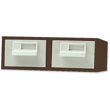 Bisley Card Index Cabinet 2 Drawer for 127x76mm Cards 384x403x133mm Brown and Cream