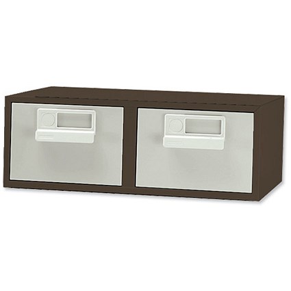 Bisley Card Index Cabinet 2 Drawer for 152x102mm Cards 434x403x159mm Brown and Cream