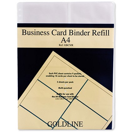 Goldline Card Holder Refill Sheets for De Luxe Business Card Binder A4 [Pack 5]
