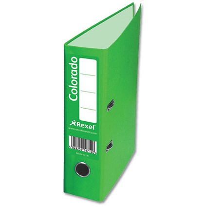 Rexel Colorado Foolscap Lever Arch Files / Plastic / 80mm Spine / Green / Pack of 10