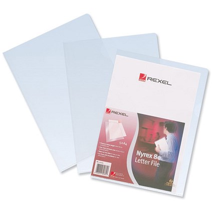 Rexel Nyrex 80 Letter File Folder Cut Flush Embossed A4 Clear [Pack 5]