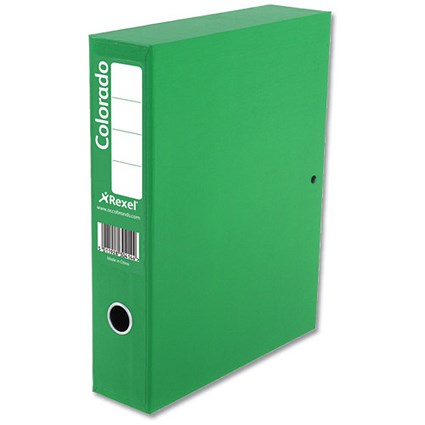 Rexel Colorado Box File with Lock Spring / 70mm Spine / A4 / Green / Pack of 5
