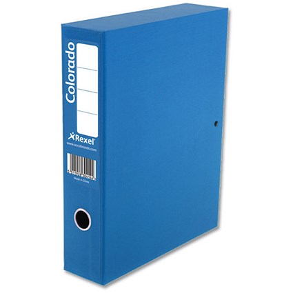 Rexel Colorado Box File with Lock Spring 70mm Spine Foolscap Blue [Pack 5]