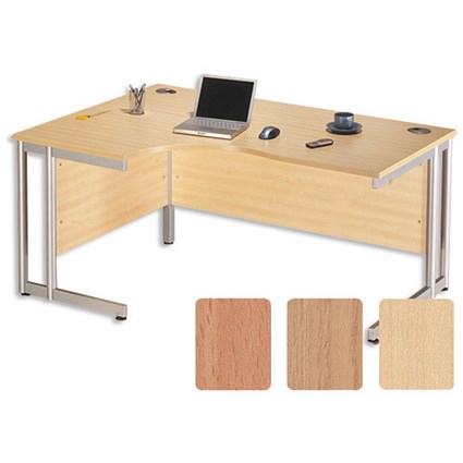 Sonix S3 1800 Cantilever Desk Radial Left-Hand with Silver Frame W1800xD1200xH730mm Oak