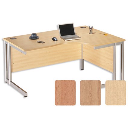 Sonix S3 1600 Cantilever Desk Radial Right-Hand with Silver Frame W1600xD1200xH730mm Beech