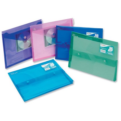 Snopake Polyfile Electra Wallet File Polypropylene with CD Pocket A4 Assorted [Pack 5]