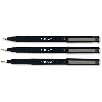 Artline 200 Fineliner Pen Water-based Ink 0.4mm Tip 0.4mm Line Black [Pack 12]