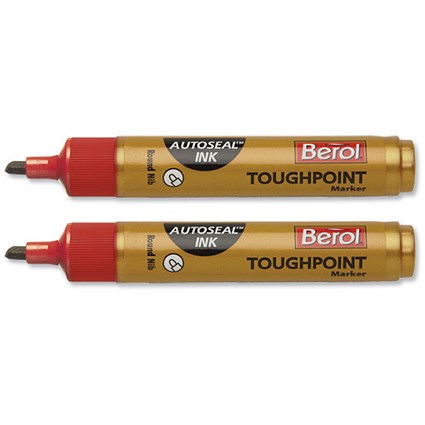 Berol Autoseal Toughpoint Permanent Marker Bullet Tip 1.6mm Line Red [Pack 12]