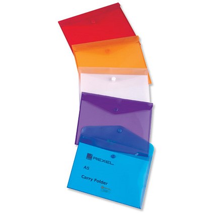 Rexel Popper Wallet Polypropylene A5 Translucent Assorted [Pack 5]