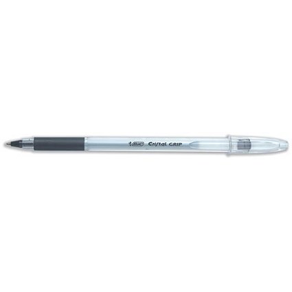 Bic Cristal Grip Ball Pen, Clear Barrel, Black, Bulk Pack, Pack of 20 x 5