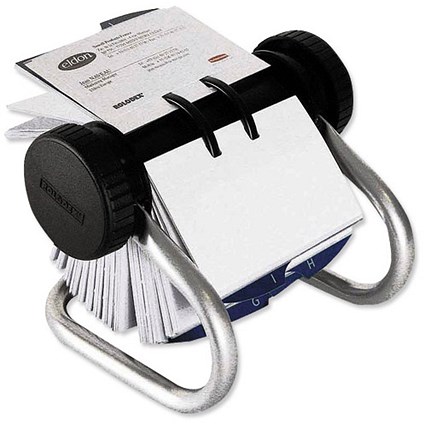 Rolodex Classic 200 Rotary Business Card Index File with 200 Sleeves & A-Z Index Tabs - Chrome