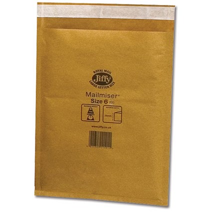 Jiffy Mailmiser No.6 Bubble-lined Protective Envelopes / 290x445mm / Gold / Pack of 50