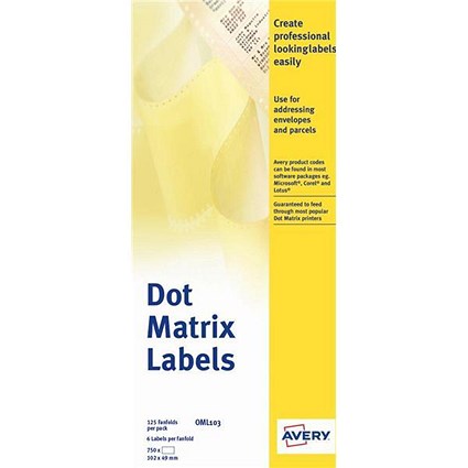 Avery Dot Matrix Labels / One Wide on Web / 102x49mm / OML103 / 750 Labels