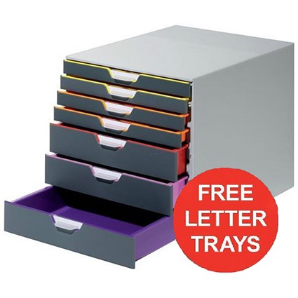 Durable Varicolor Desktop Drawer Set Stackable 7 Drawers A4 - Offer includes FREE Letter Trays