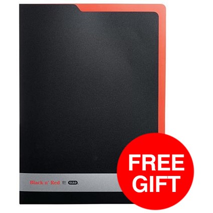 Black n' Red L Folders / Polypropylene / 4 x Pack of 5 / Offer Includes FREE Notebook
