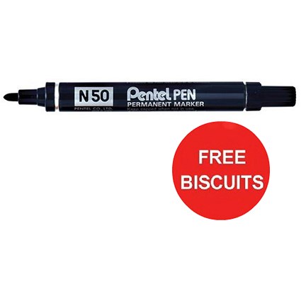 Pentel N50 Permanent Marker / Bullet Tip / Black / Pack of 12 x 2 / Offer Includes FREE Biscuits