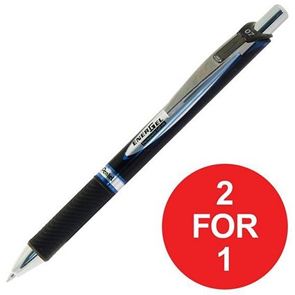 Pentel EnerGel Xm Rollerball / Permanent / 0.7mm Tip / 0.35mm Line / Retractable / Blue / Pack of 12 / Buy One Get One FREE