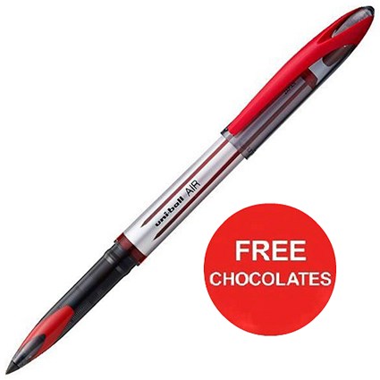 Uniball AIR UBA-188L Rollerball Pens / Red / Pack of 12 / Offer Includes FREE Chocolates