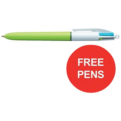 Bic 4-Colour Fashion Ball Pen / Pink Purple Turquoise Lime Green / Pack of 12 / Offer Includes FREE Pens